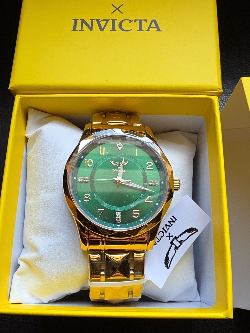 Invicta Specialty Gold and Green Dress Watch with Crystal Accents